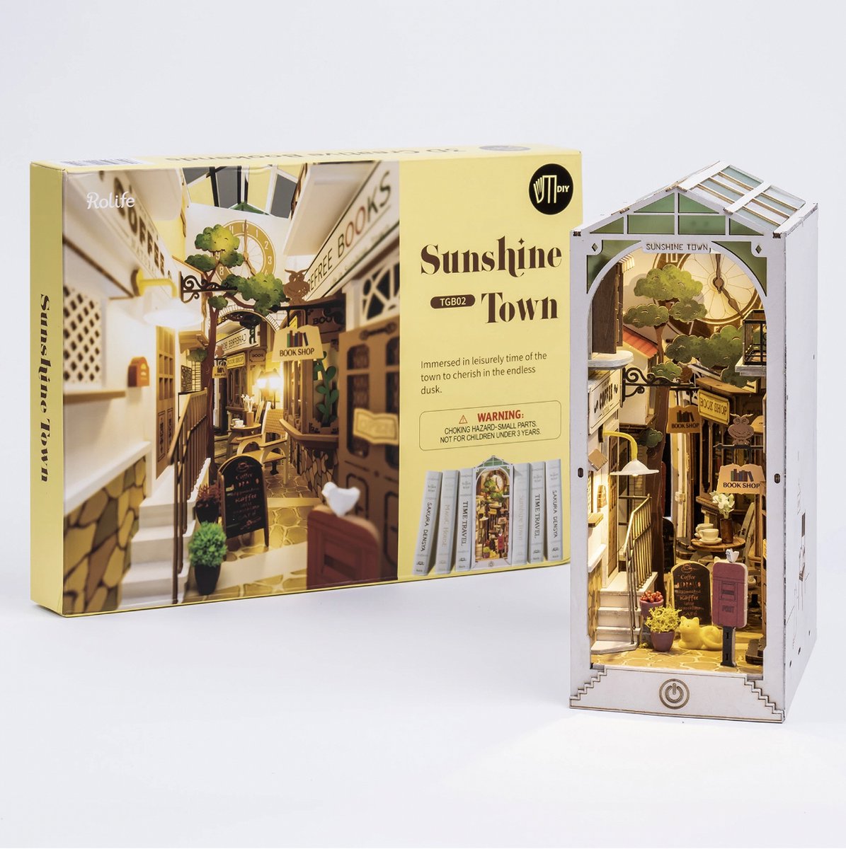 Puzzle 3D bois, Diorama cale-livres Sunshine Town