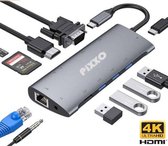 PiXXO® USB C Hub 11-in-1 - Docking Station - Multiport Adapter – Thunderbolt 3 – Scherm Uitbreiden en Spiegelen - USB Splitter - 4K HDMI – VGA – Fast Ethernet 1Gbps – 3.5mm AUX - TF/SD – 3x USB 3.0 - Windows/Mac - Aluminium Spacegrey