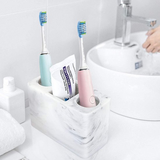 Luxspire Tandenborstelhouders, 5 sleuven hars elektrische tandenborstelhouder tandpasta standaard badkamer caddy badkamer accessoires ijdelheid aanrecht opslag organizer voor scheermeskam make-up