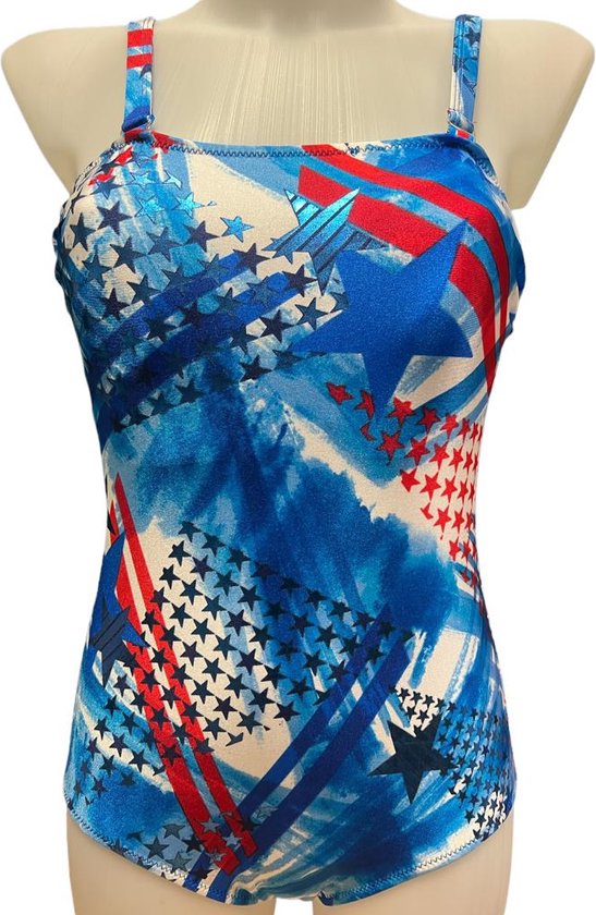Badpakken- Dames badpak- Nieuwe collectie corrigerend zwempak- Bikini badmode 789- Blauw met VS vlag details- Maat 36