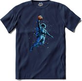 Astronaut Met Basketbal | Ruimte - Astronaut - Basketbal - T-Shirt - Unisex - Navy Blue - Maat M