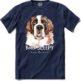 Born Sleepy Saint Bernard | Honden - Dogs - Hond - T-Shirt - Unisex - Navy Blue - Maat M