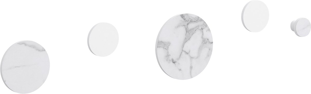 MAZAZU MIRA Home Wandhaken Set van 5 - Wandknoppen Kapstok voor Jassen en Tassen - Marmerlook - Wit