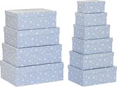 Set van opstapelbare opbergboxen DKD Home Decor Wit Hemelsblauw Kinderen Karton (43,5 x 33,5 x 15,5 cm)