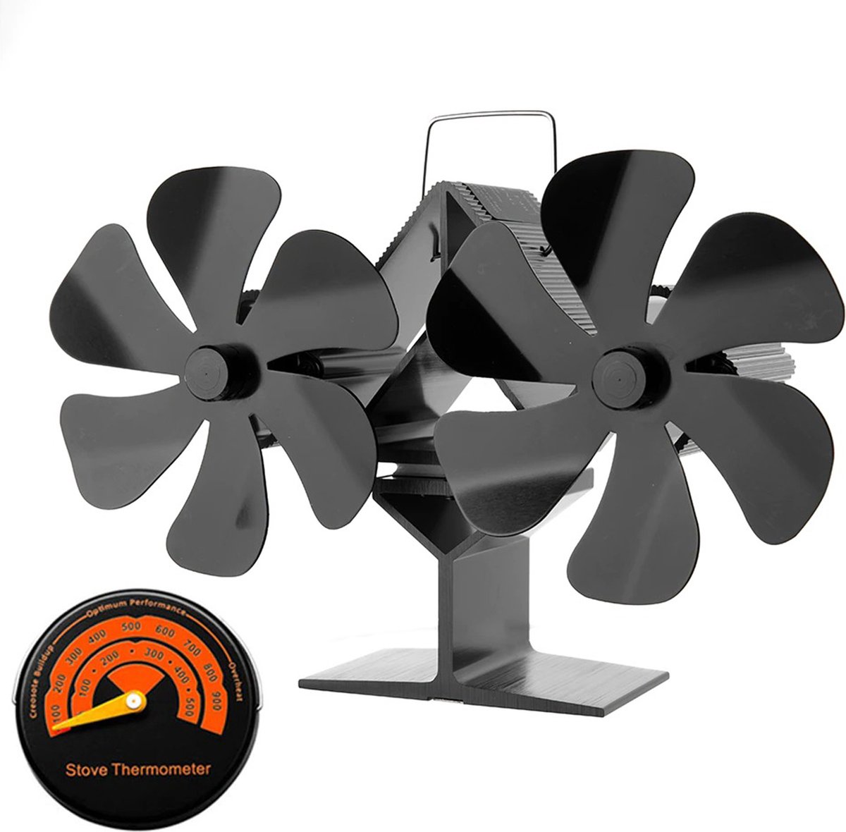 Houtkachel Ventilator - Ecofan Dubbele Ventilator - Haard Ventilator Groot Warmtebereik - Zwart / 22.5x8.5x14 / 1