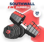 Bol.com SOUTHWALL Dumbbells Set Verstelbaar tot 20kg – Verstelbare Halterset – Fitness Stang – Fitness Gewichten Set – Professio... aanbieding