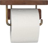 QUVIO Toiletrolhouder met plank - Toiletrolhouders - Toilet accessoires - Toiletborstels - Hout - Metaal - Goud - 10 x 18 x 10 cm