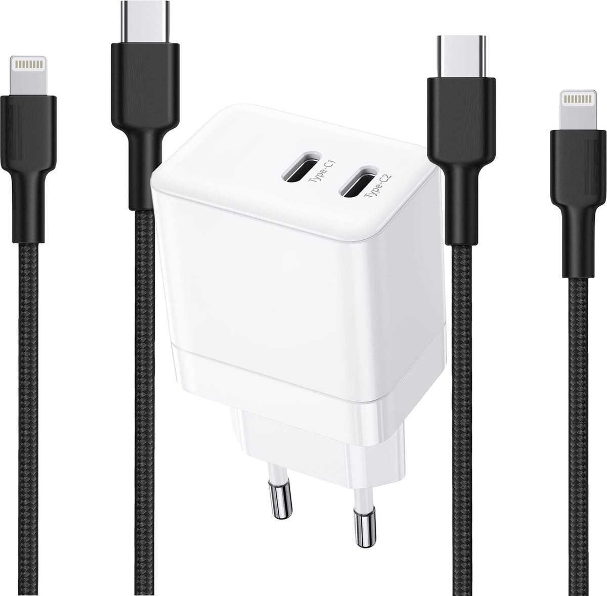 Oplader geschikt voor iPhone 12 13 14 Pro Pro Max en iPad Air 2017 2018 2019 2020 - 2x Lightning naar usb-C Kabel 2M - Snellader