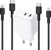 Snellader USB C - Geschikt voor iPhone, iPad - Oplader met 2x USB C naar 8-PIN Kabel 2 Meter Lang - Nylon Gevlochten - GaN Technologie - 35W Super Fast Charger