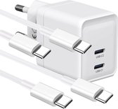 Dubbele USB-C Oplaadstekker met 2x Lange USBC Oplader Kabel - 2 Meter - GaN Technologie - 35W Adapter USB C - Maximum Charge