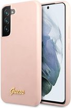 Guess Hoesje Siliconen Hard Case Gold Logo Roze Geschikt voor Samsung Galaxy S23