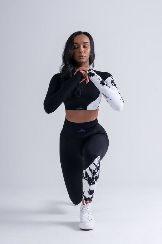Mives® Sportlegging en Top - Yoga - Fitness set - Scrunch Butt - Dames Legging - Sportkleding - Fashion legging - Broeken - Gym Sports - Legging Fitness Wear - High Waist - ZWART BATIK - maat S - LANGEMOUW van Merkloos — afbeelding 4