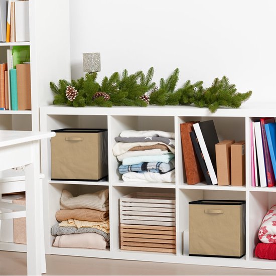 Intirilife 6x boîte de rangement pliable en tissu beige - boîte de collecte multifonctionnelle à combiner avec des armoires ou des étagères
