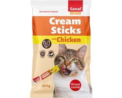Sanal Cream Sticks Kat Kip - 5 x 15 g | Heerlijke Romige Snacks voor Jouw Kat