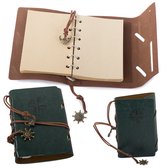 Vintage Lederen Notitieboek met Windroos 15x10CM - Groen - Journal Schetsboek Notebook - Cadeau idee - Blanco Papier - Travelers Notebook Reis Dagboek Retro