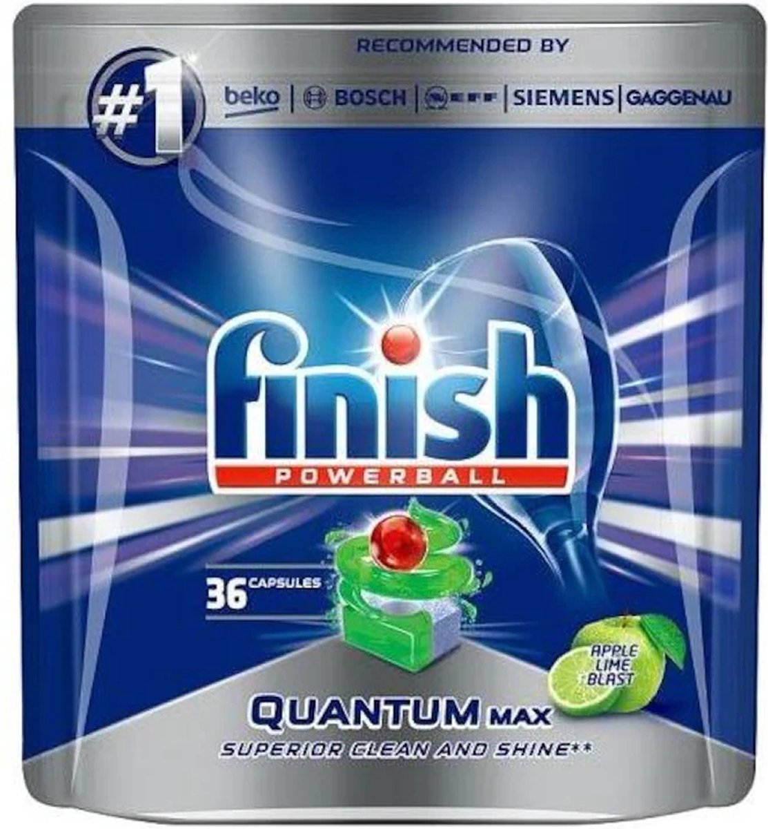 Goedkoopste Finish - Quantum Max Powerball - Apple & Lime - Vaatwastabletten - 36 Stuks