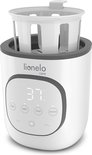 Witte Lionelo flesverwarmer met grijs accent, digitaal display en sterilisatiemandje.