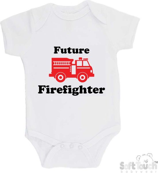 Foto: 100 katoenen romper future firefighter unisex katoen wit zwart rood maat 62 68