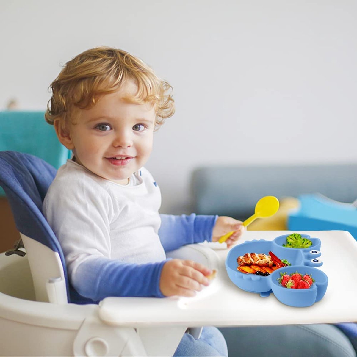 Jissta Set Vaisselle Bébé Silicone 11 Pièces – Assiettes Ventouse, Bavoirs Étanchés, Couverts, Bol & Tasse Anti-Goutte BPA Free (Bleu)
