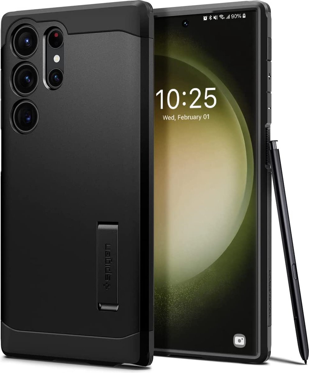 Geschikt voor Spigen Samsung Galaxy S23 Ultra 5G Tough Armor hoesje - Zwart