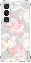 GSM Hoesje Geschikt voor Samsung Galaxy S23 Leuk TPU Back Cover met transparante rand Mooie Bloemen