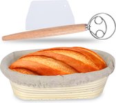 5 – Delige Rijsmand Set – Ovale Banneton 25 cm lang – Inclusief Deegkleed en Schraper – Zuurdesem Brood Bakken – Rijsmandje