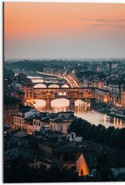 WallClassics - Dibond - Middeleeuwse brug over rivier de Arno - Italië - 50x75 cm Foto op Aluminium (Met Ophangsysteem)