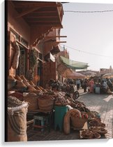 WallClassics - Canvas - Markt in Marrakesh - Marokko - 75x100 cm Foto op Canvas Schilderij (Wanddecoratie op Canvas)