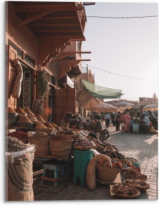 WallClassics - Acrylglas - Markt in Marrakesh - Marokko - 30x40 cm Foto op Acrylglas (Wanddecoratie op Acrylaat)