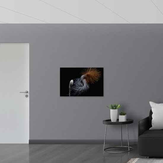 WallClassics - Plaque Mousse PVC - Grue Couronnée Grise sur Fond Noir - Photo 90x60 cm sur Plaque Mousse PVC (Avec Système d'accrochage)