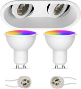 LED Spot Set GU10 - Oficto - Smart LED - Wifi LED - Slimme LED - 5W - RGB+CCT - Aanpasbare Kleur - Dimbaar - Afstandsbediening - Proma Zano Pro - Inbouw Ovaal Dubbel - Mat Wit - Kantelbaar - 185x93mm