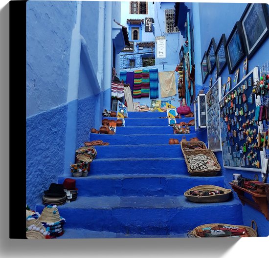 Canvas - Kunst op Straat - Marokko - 30x30 cm Foto op Canvas Schilderij (Wanddecoratie op Canvas)