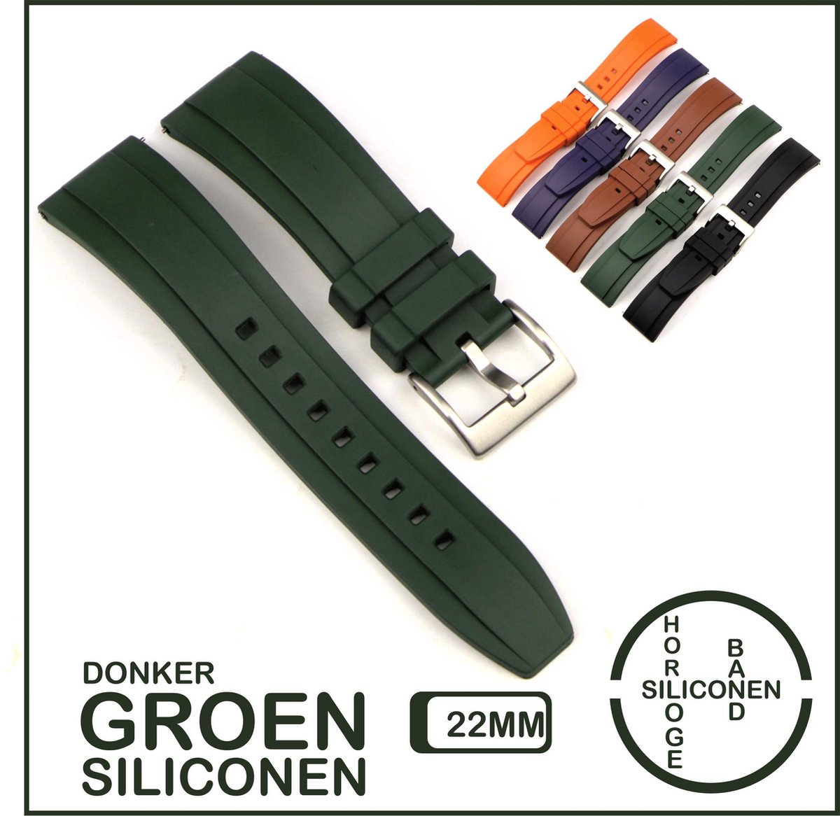 22mm Rubber horlogeband Groen passend op o.a Casio Seiko Citizen en alle andere merken - 22 mm Bandje - Horlogebandje horlogeband, Siliconen