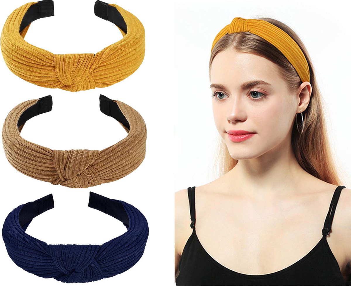 LIXIN 3 Stuks Dames Haarbanden - Haarband met knoop - Kleur 5 - Haarband volwassenen - Vrouwen - Dames - Tieners - Meiden - Dans - Yoga - Hardlopen - Sport - Haaraccessoires