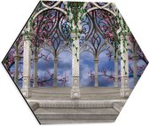 WallClassics - Dibond Hexagon - Koepel met Bloemen - 40x34.8 cm Foto op Hexagon (Met Ophangsysteem)