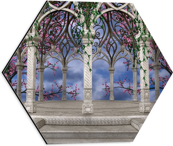 WallClassics - Dibond Hexagone - Dôme avec Fleurs - 40x34,8 cm Photo sur Hexagone (avec système de suspension)