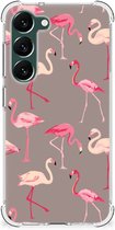 Hoesje met naam Geschikt voor Samsung Galaxy S23 Plus Telefoonhoesje met doorzichtige rand Flamingo