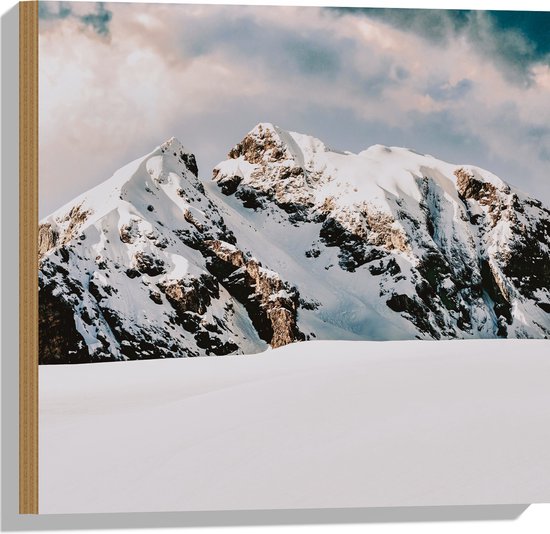 WallClassics - Hout - Grote Sneeuwberg - 50x50 cm - 12 mm dik - Foto op Hout (Met Ophangsysteem)