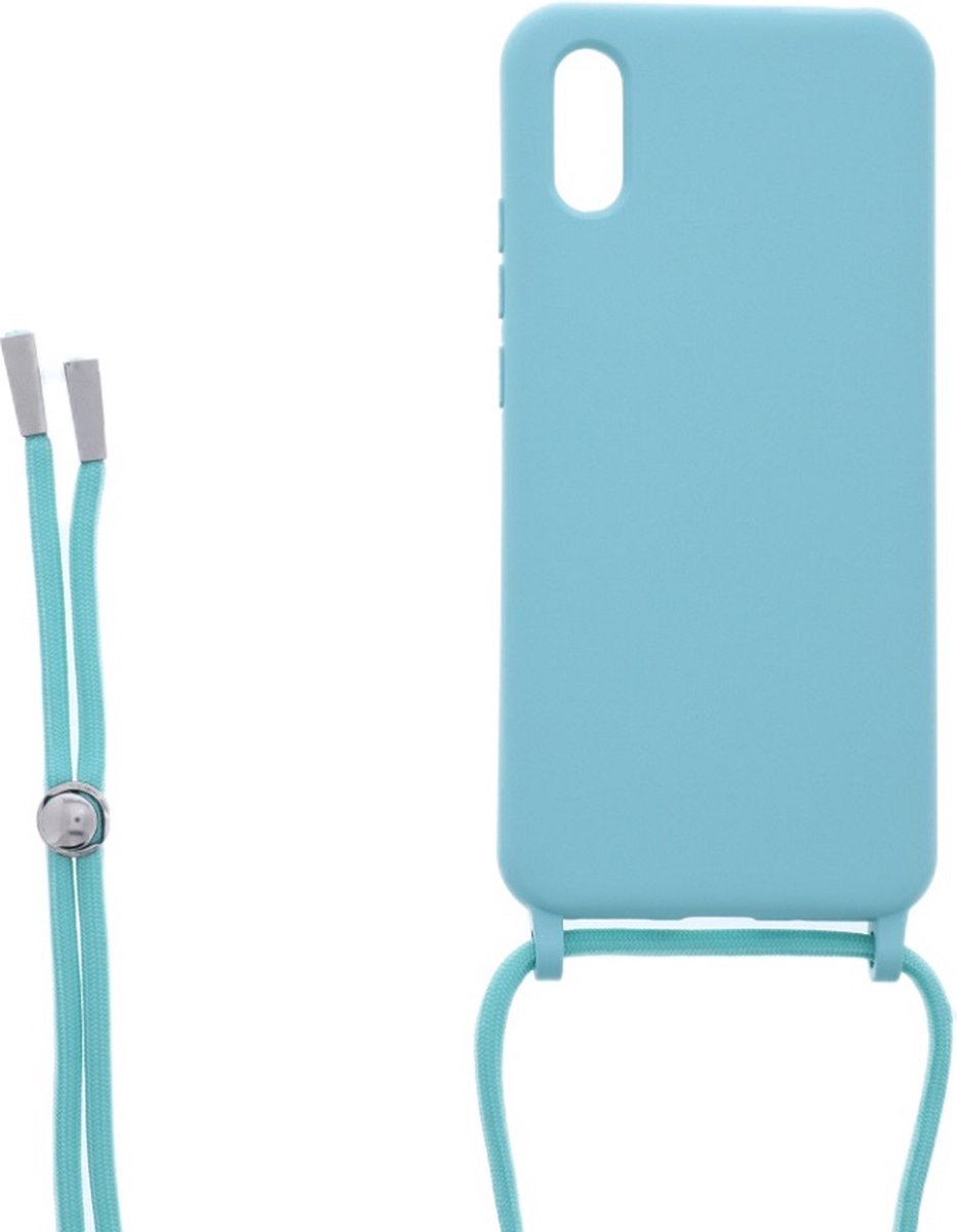 LuxeBass Siliconen hoesje met koord geschikt voor Xiaomi Redmi 9A - Turquoise - telefoonhoes - gsm hoes - telefoonhoesje