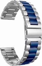 Strap-it Stalen schakel bandje 22mm - RVS bandje geschikt voor Samsung Galaxy Watch 46mm / Galaxy Watch 3 45mm / Gear S3 Classic & Frontier - Amazfit GTR 47mm / GTR 2 / GTR 3 - Pro - OnePlus Watch - zilver/blauw