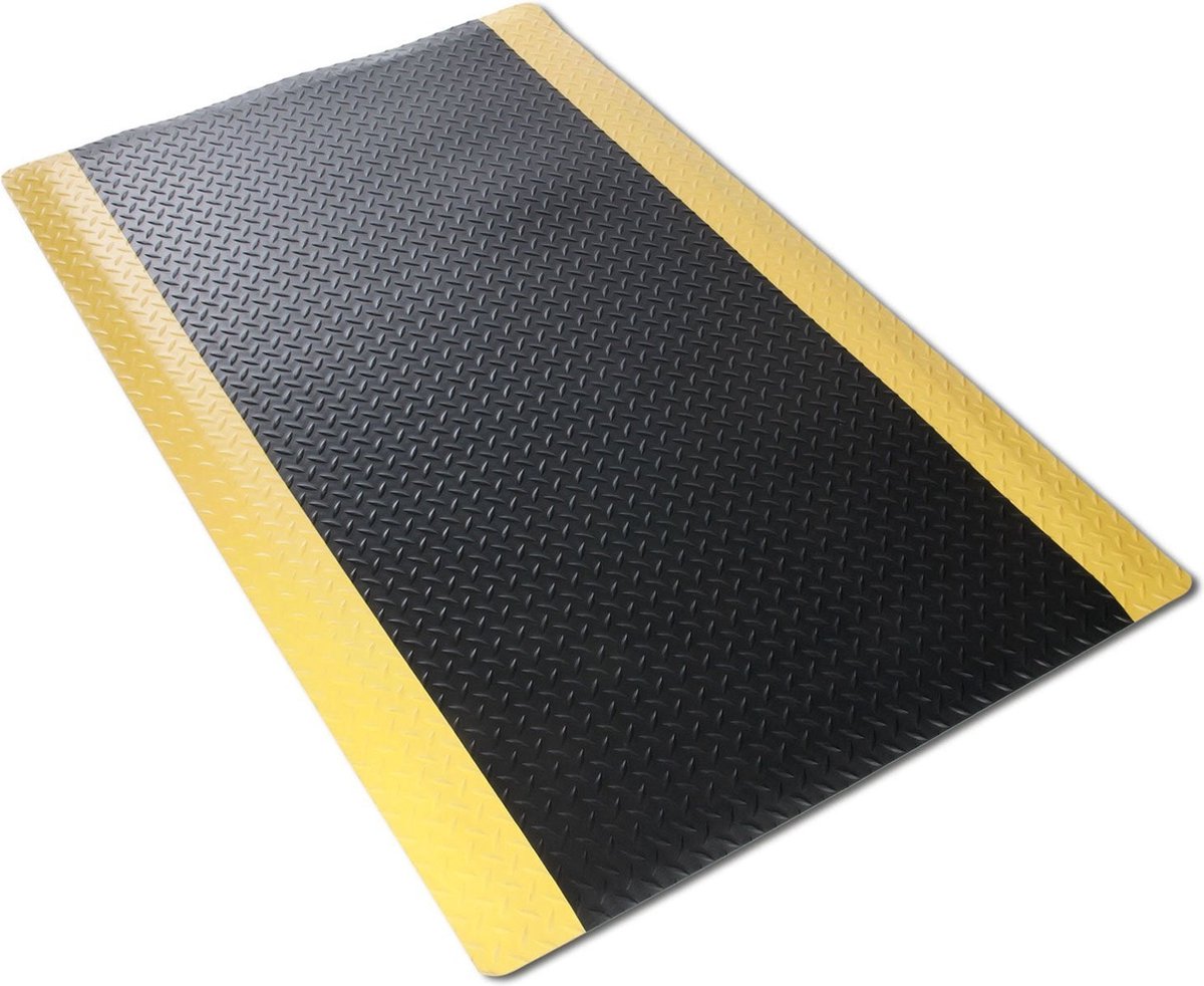 FLOORDIREKT Anti-vermoeidheidsmat - Dyna-Protect Diamond - Werkplaatsmat - Zwart-Geel - 60 x 100 cm