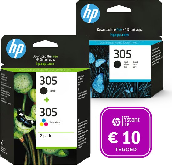 HP 305 - Inktcartridge kleur & 2x zwart (3-pack) + Instant Ink tegoed