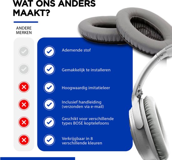 Grijze oorkussens, ademende stof, gemakkelijk te installeren, hoogwaardig imitatieleer.