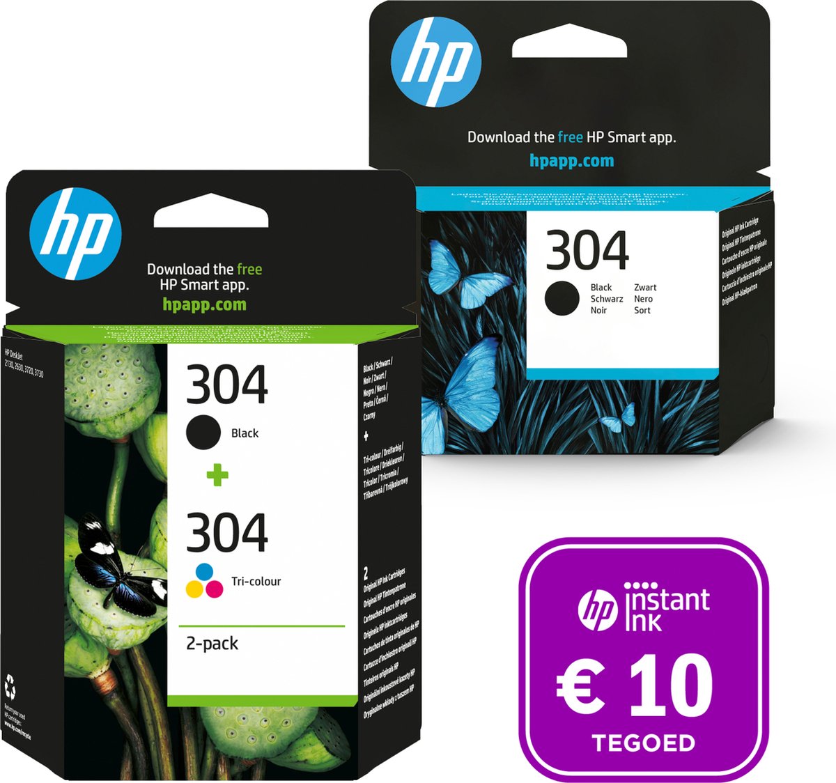 HP 304 - Inktcartridge kleur & 2x zwart (3-pack) + Instant Ink tegoed - HP