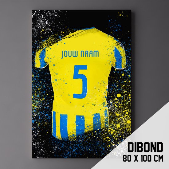 RKC Waalwijk - Poster - Schilderij - Voetbal Shirt Op Dibond 80 x 100 cm + ophangsysteem (gepersonaliseerd, naam + nummer)