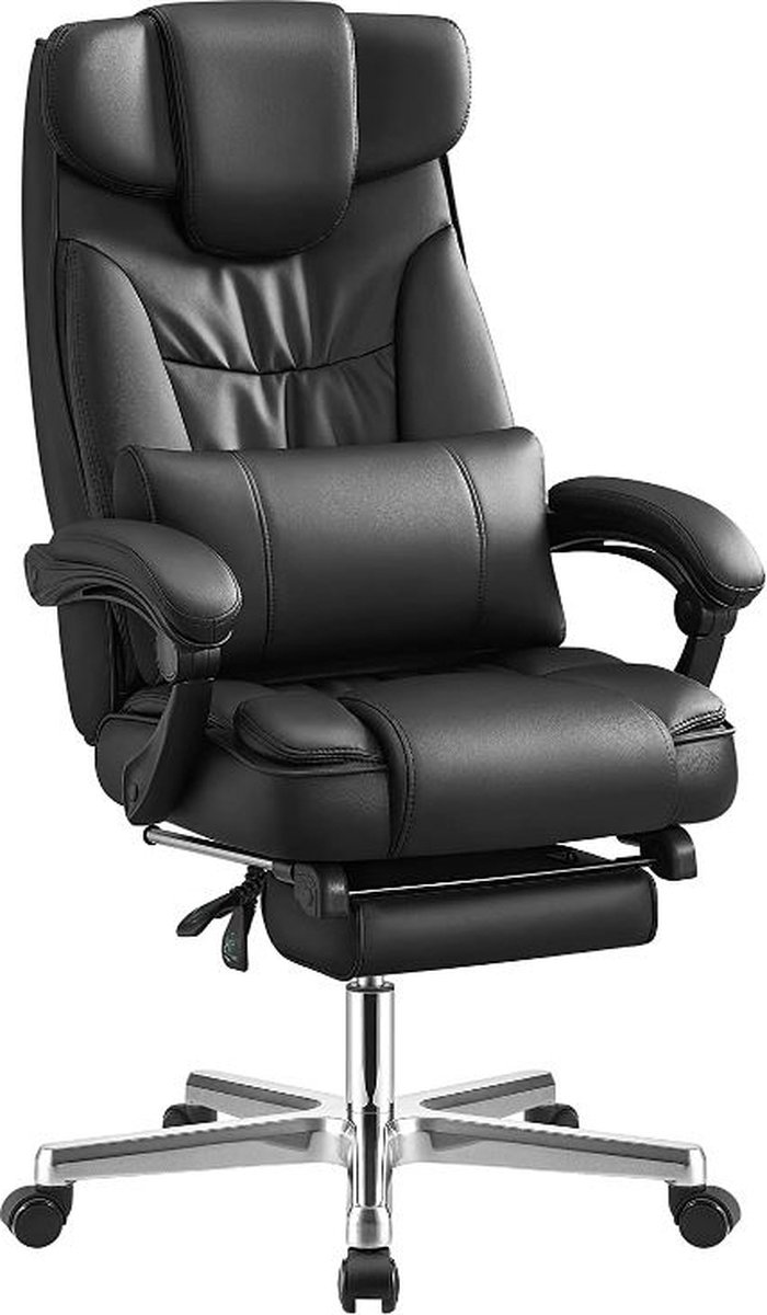 MIRA Home Luxe bureaustoel met inklapbare hoofdsteun - Zwart - Leer - 70x70x125