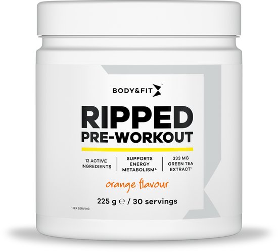 Body & Fit Ripped Pre Workout - Sinaasappel Pre-Workout Poeder - 30 doseringen (225 gram)