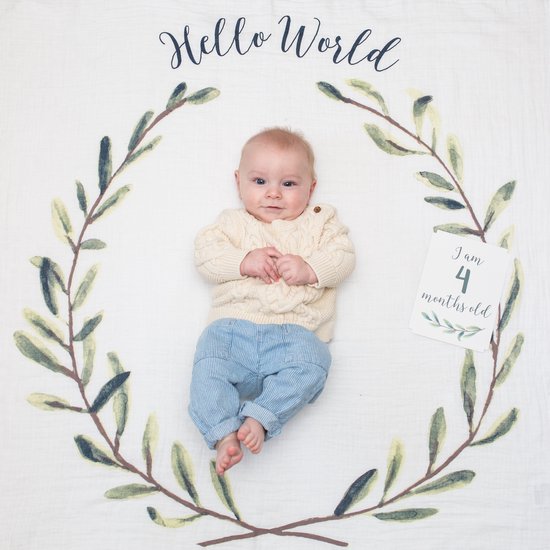 Lulujo Baby's First Year - swaddle & cards - Hello World van LuLu — afbeelding 2