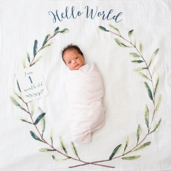 Lulujo Baby's First Year - swaddle & cards - Hello World van LuLu — afbeelding 5