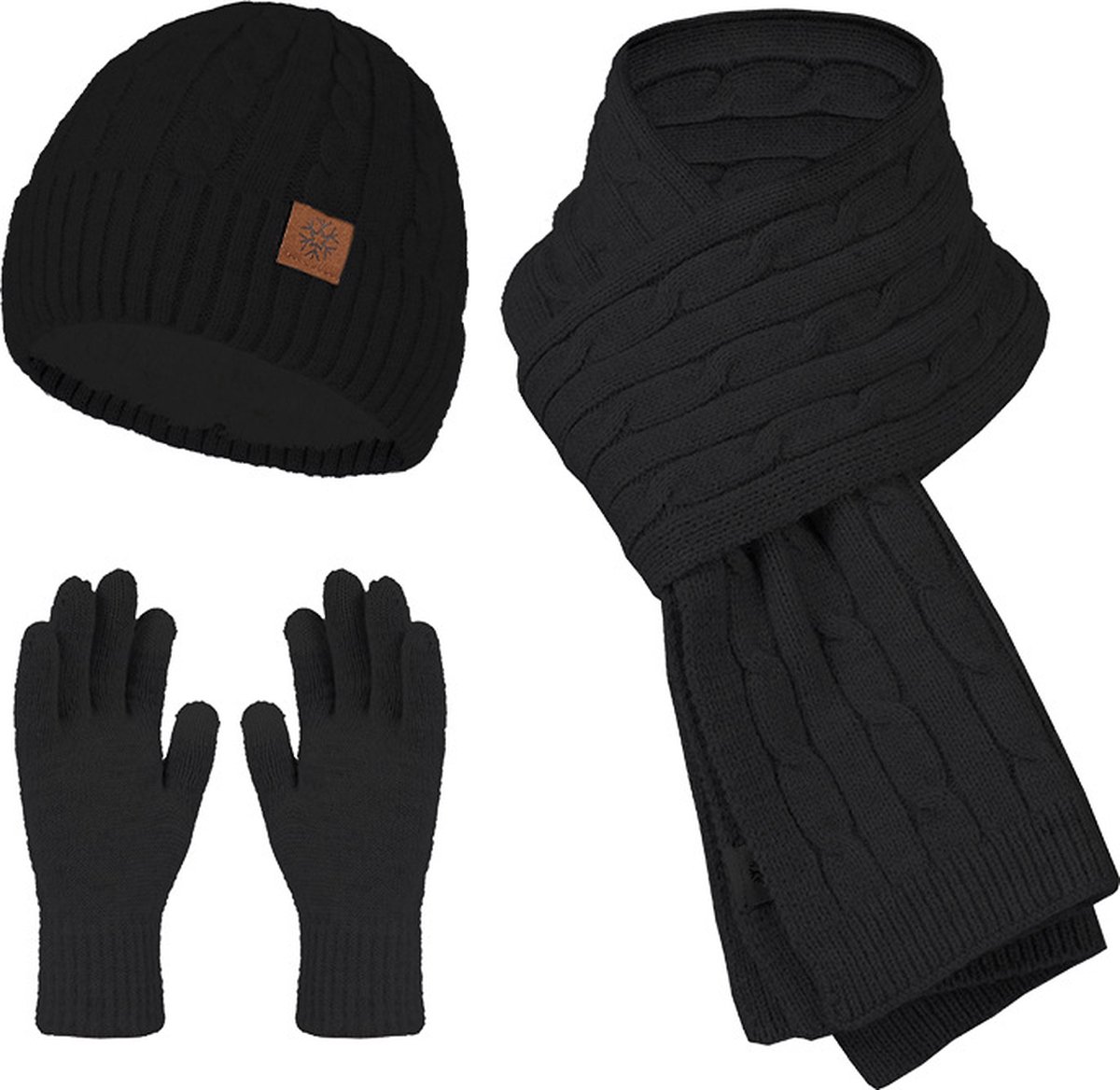 Ensemble hiver adulte noir - Bonnet, écharpe, gants | doublé | unisexe  dames hommes... | bol.com
